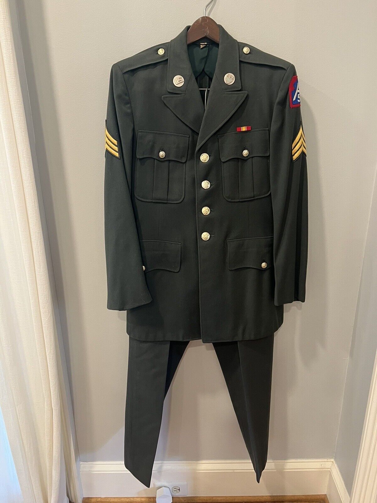Vintage 1957 Vietnam Era US 5th Army Uniform Dress Greens Jacket & Pants 37R