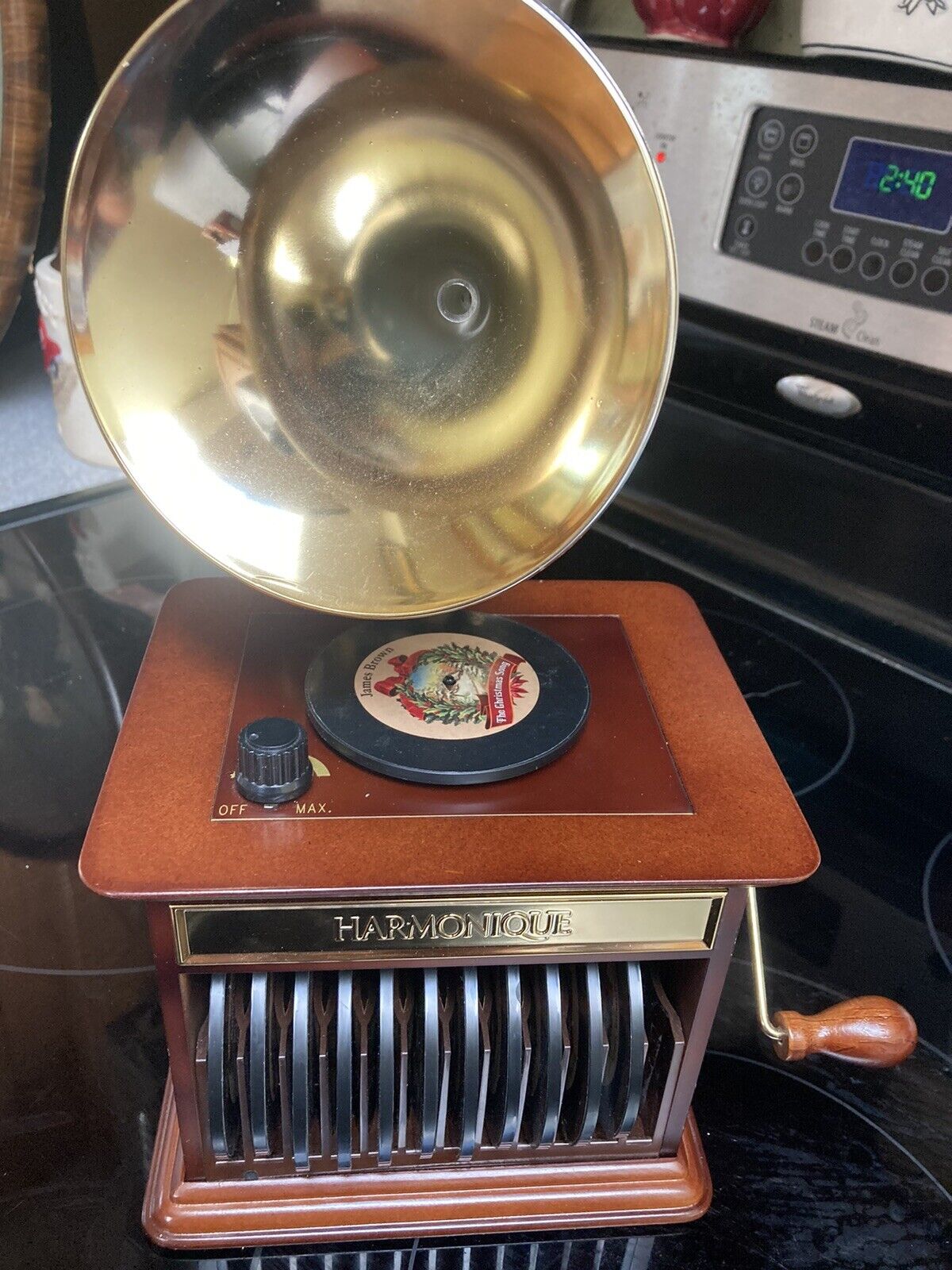 Vintage Mr. Christmas Harmonique Gramophone Music Box Player w/ 11 Mini Vinyls