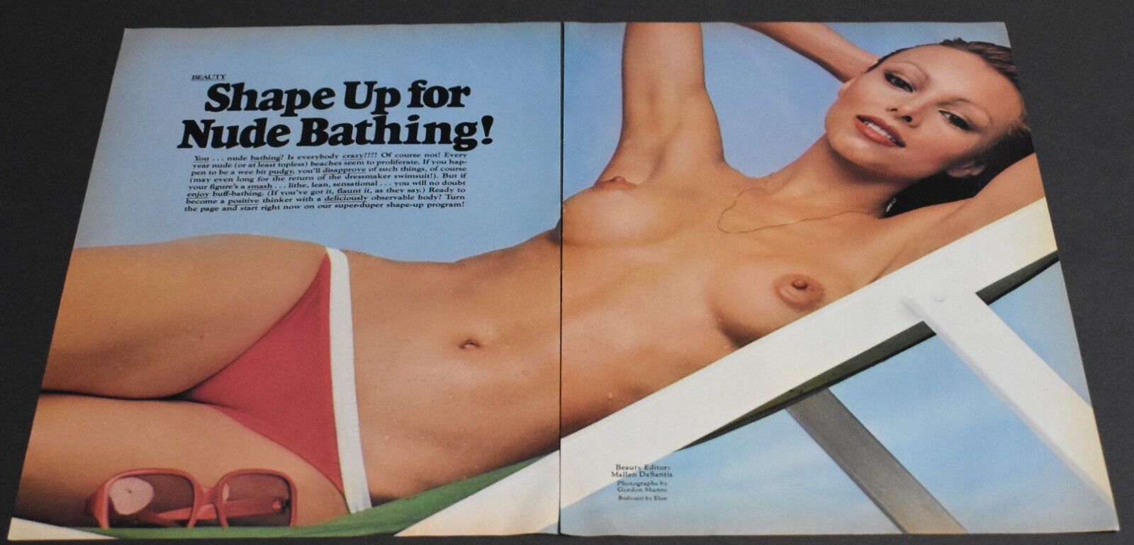 1977 Print Ad Sexy Dirty Blonde Shaping up for Bathing Beauty Feminine Body art