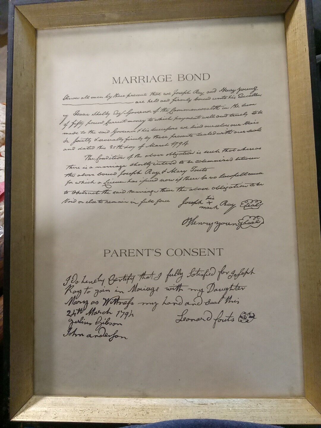 OLD 1794 MarrIage Bond 