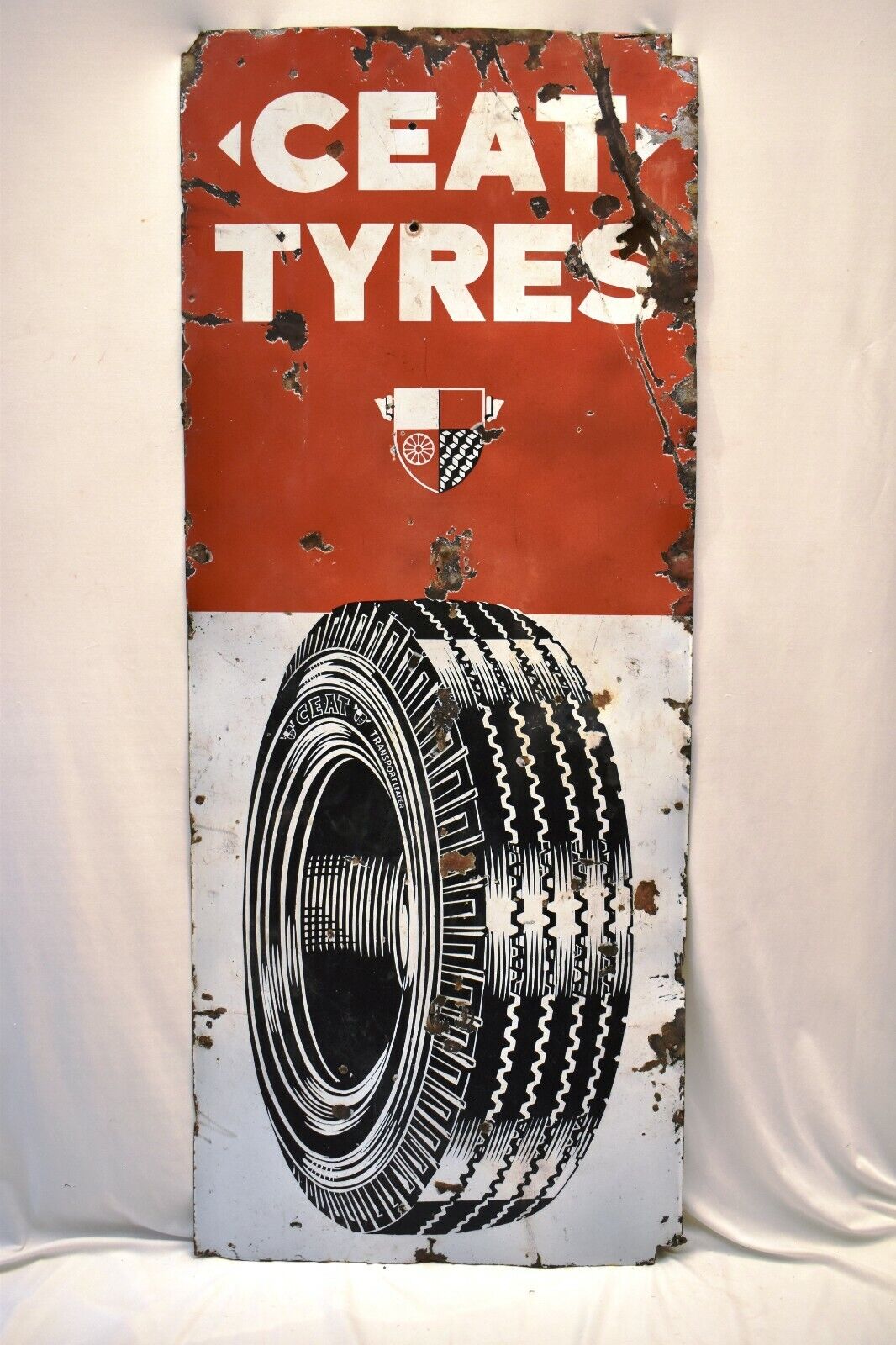 Ceat Tire Vintage Porcelain Enamel Sign Board Advertising Tyres Automobile Rare\