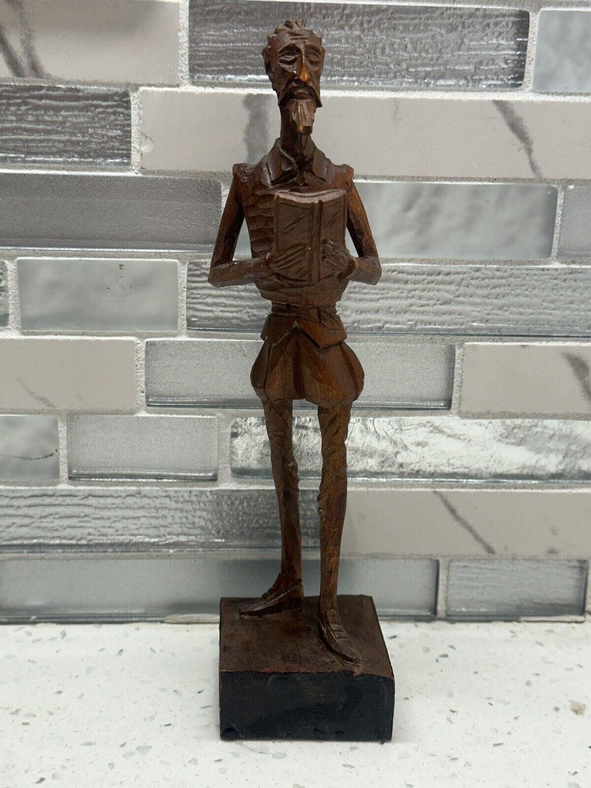 VTG Spanish Ouro Artesania 576 Wood Handcarved Don Quixote Sculpture Figurine