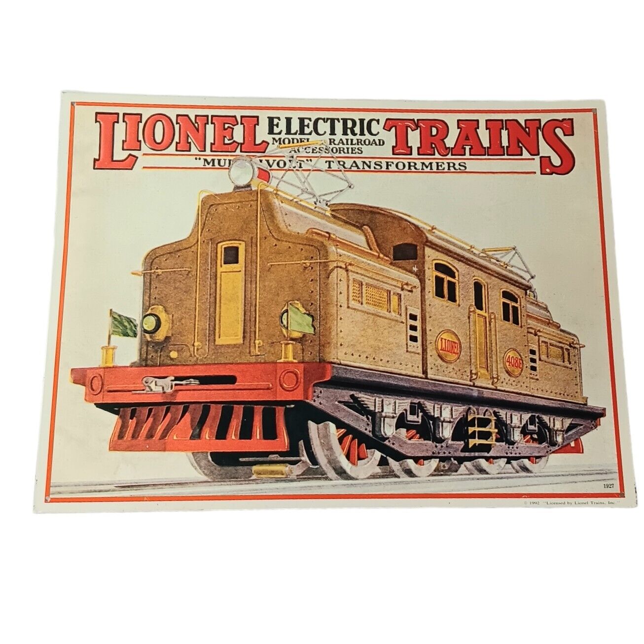 Lionel Trains Metal Tin Sign 1992  Reproduction 1927 Multi Volt Transformers VTG