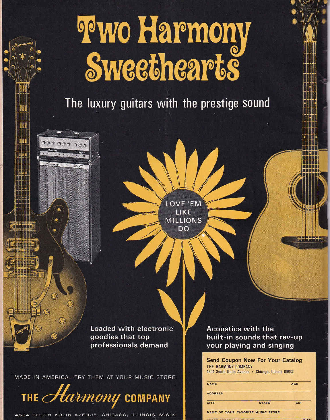 1968 HARMONY SOVEREIGN H77 GUITAR VINTAGE FULL PAGE AD