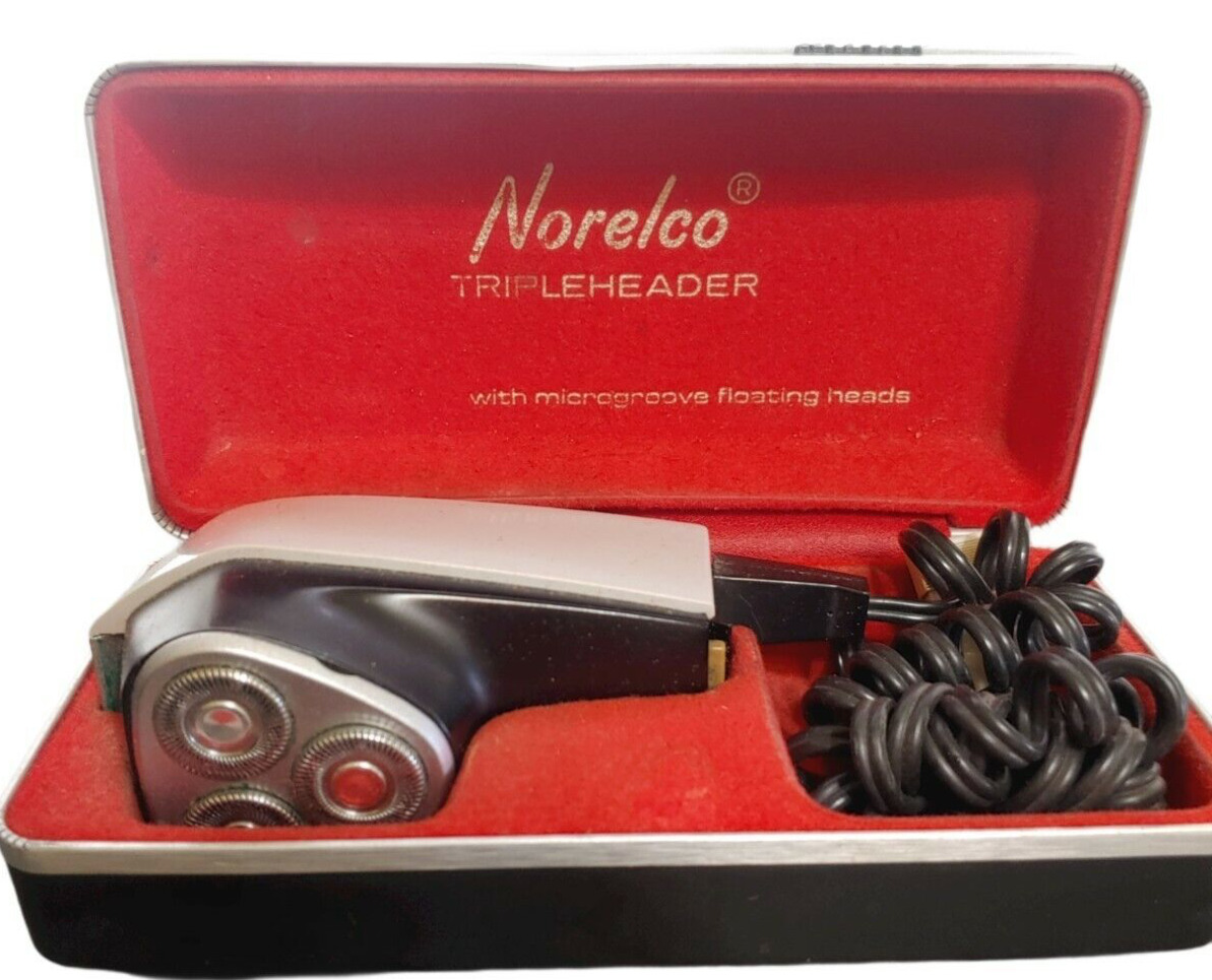 Vintage Norelco Tripleheader III microgroove floating heads HP 1122 Dry Shaver 