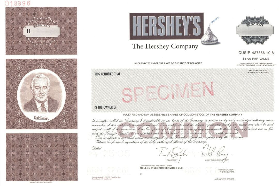 Hershey's - The Hershey Company - Mr. Hershey Vignette - 2005 circa Specimen Sto
