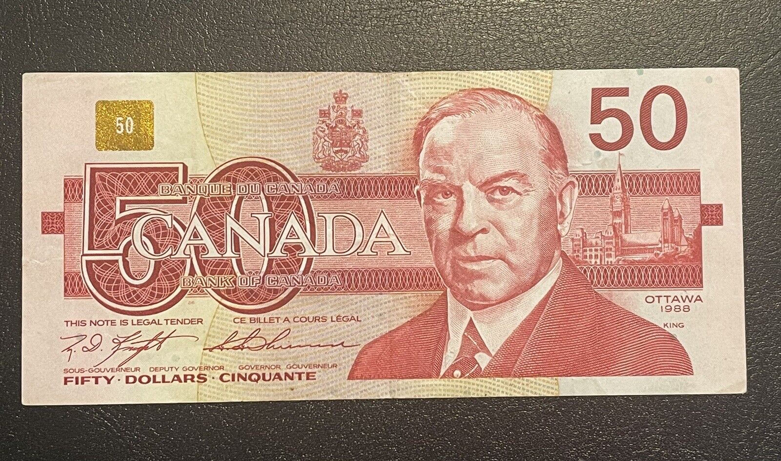 1988 Canadian $50 bill with owl on the back