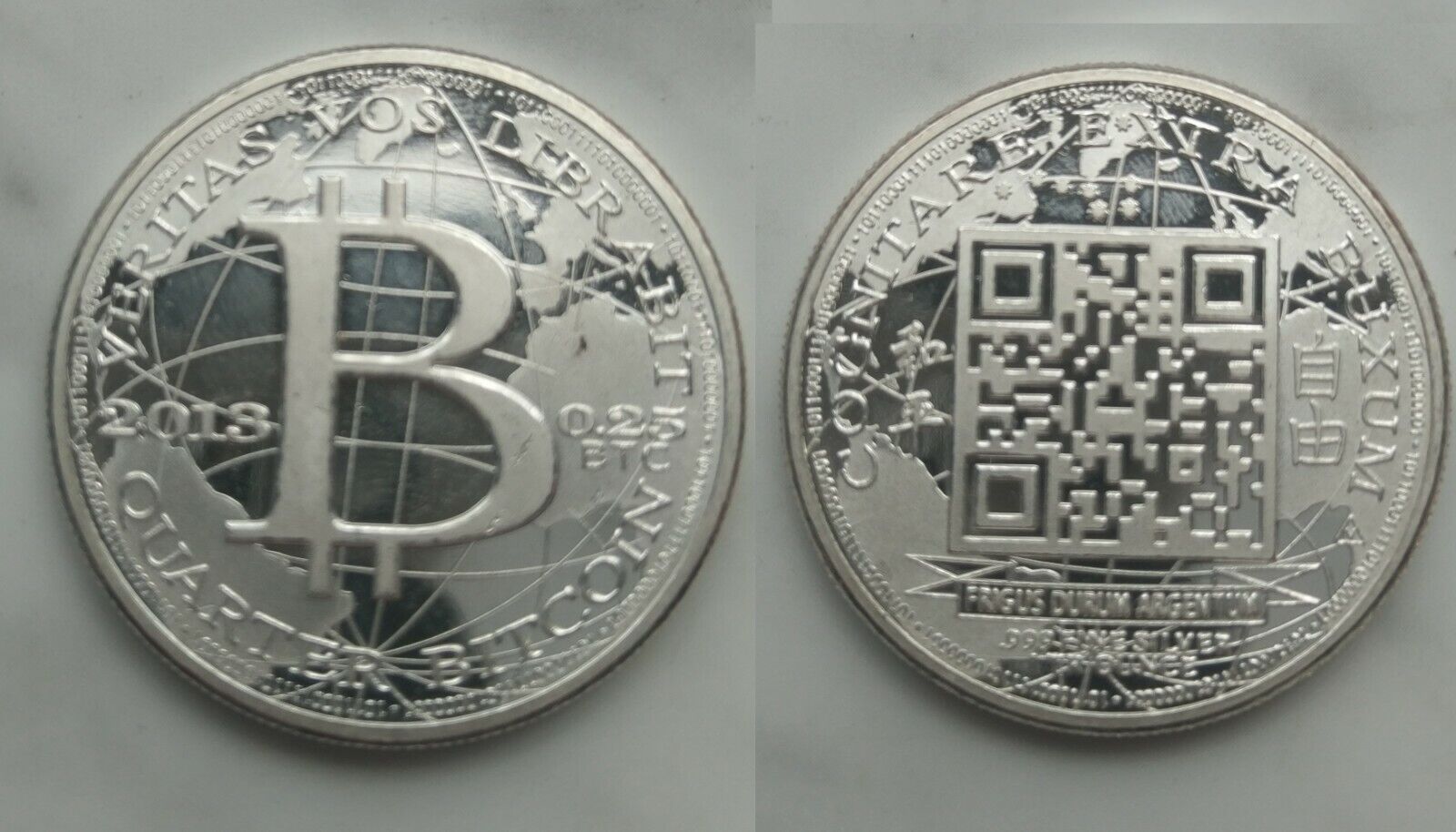 2013 New Liberty Dollar .25 Quarter Bitcoin Specie 1oz Silver Coin Round QR Code