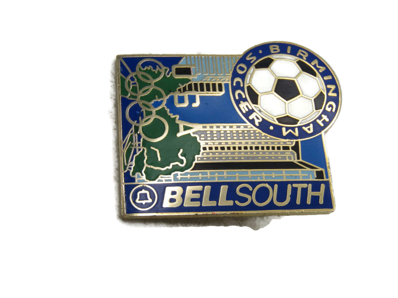 Bell South Birmingham Soccer Pin USA Olympic Rings Silver Tone