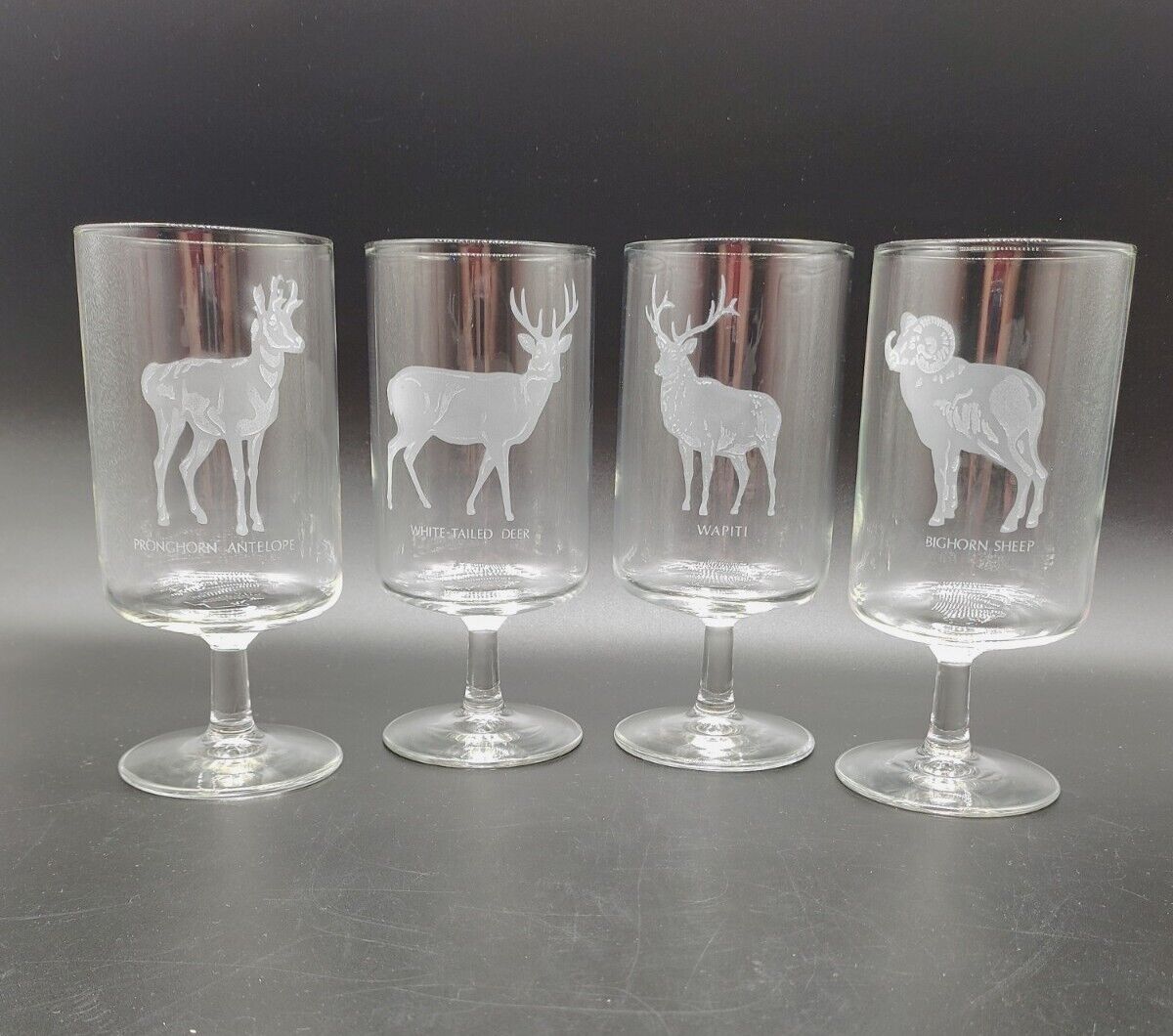 Set of 4 Georg Jensen Etched Endangered Wildlife Series Wine Water Glasses 6.5\