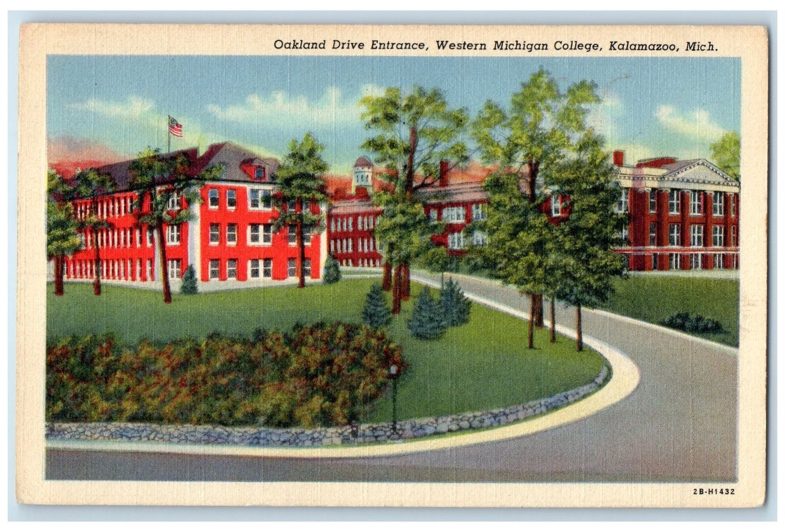 1952 Oakland Drive Entrance Western Michigan College Kalamazoo Michigan Postcard