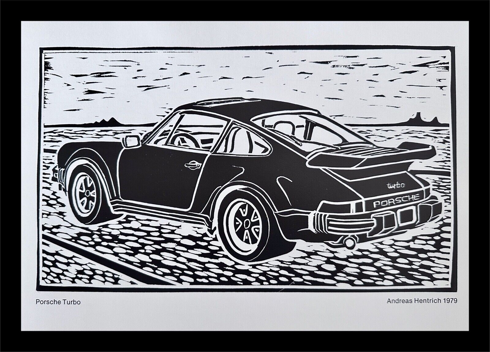 Porsche Turbo Woodcut Print Andreas Hentrich  30 Years Jahre