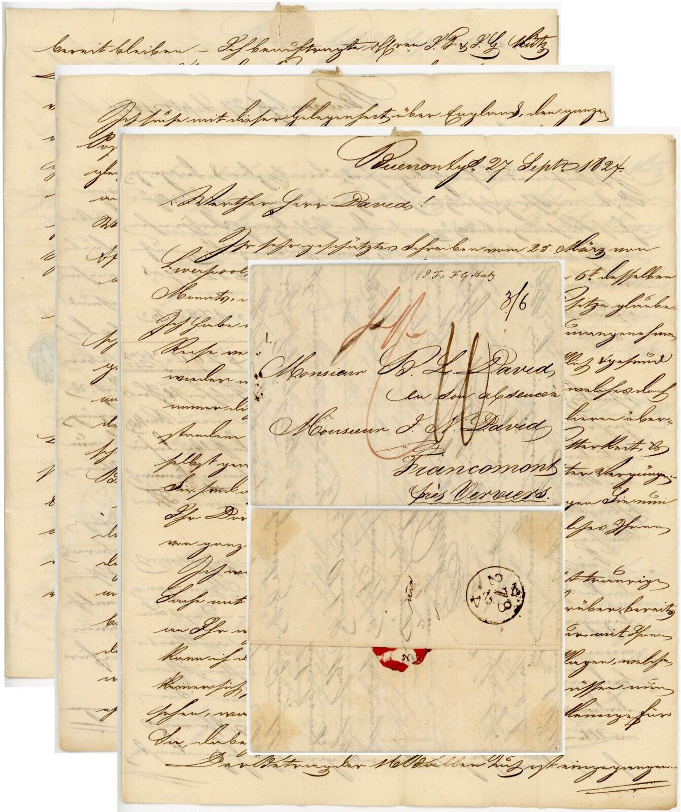 1824 LETTER ARGENTINA to FRANCOMONT FRANCE via UNITED LOW COUNTRIES