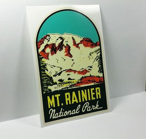 Mt. Rainier National Park Washington Vintage Style Decal, Vinyl  luggage Sticker