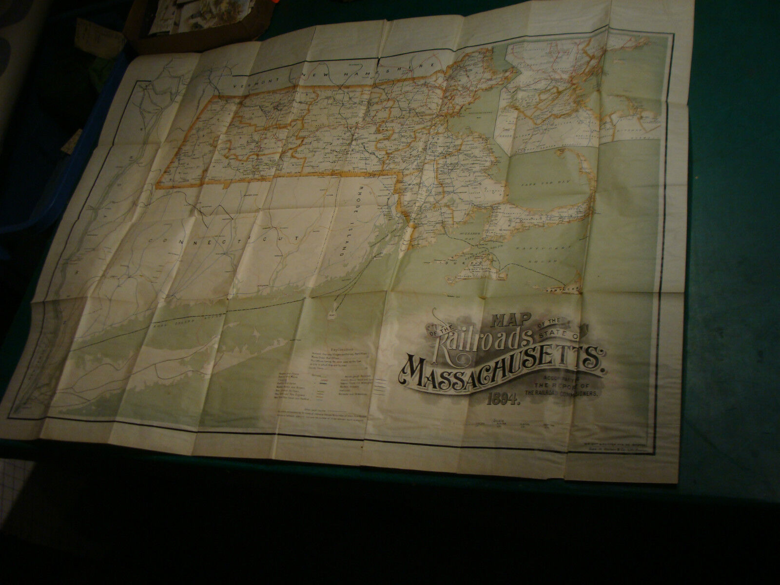 Original 1894 Map of the Railroads of the state of MASSACHUSETTS wright & potter