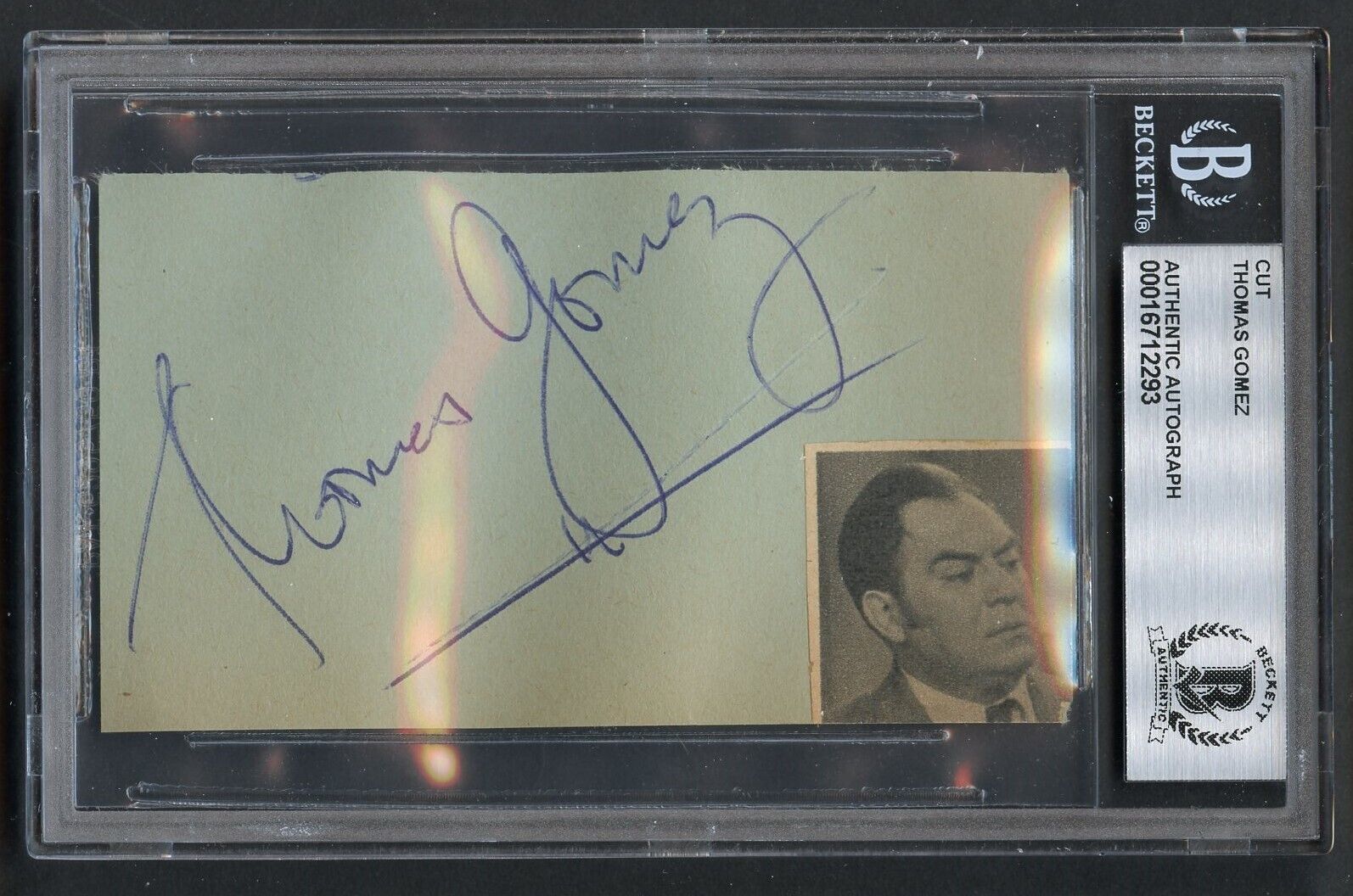 Thomas Gomez d1971 signed autograph auto 2x4 cut Actor: Key Largo BAS Slabbed