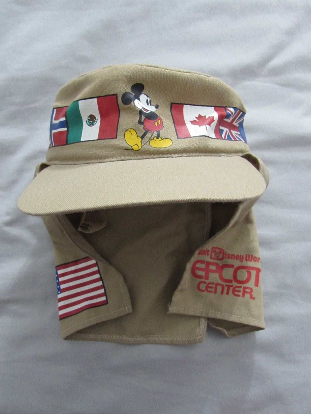 NEW Vtg Walt Disney World Epcot Center Mickey Mouse Painters Hat Flags Ear Flaps