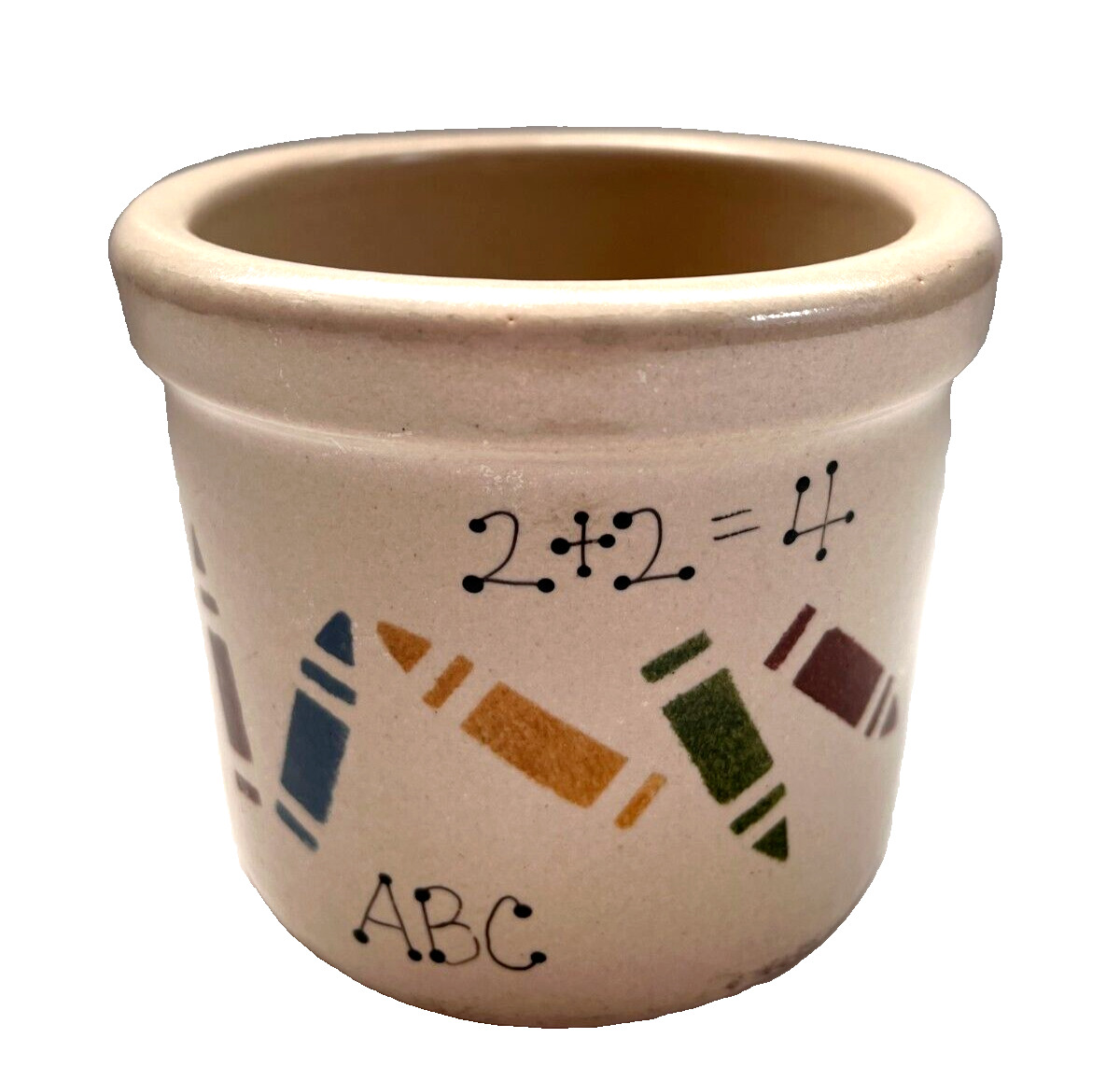 RRP Co. Roseville Ohio USA Pottery Low Crock Pot Crayon Math-equation Design EUC