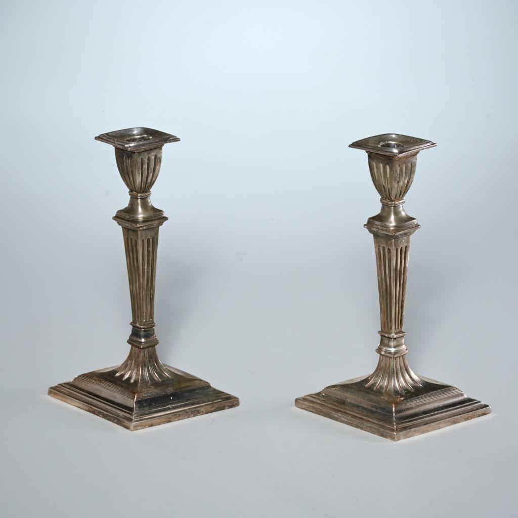 E F Caldwell George III Style Silverplate Candlesticks Antique Pair Of 2 A