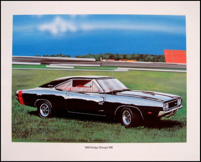 1969 Dodge Charger 500 Hemi Art Print Lithograph 69