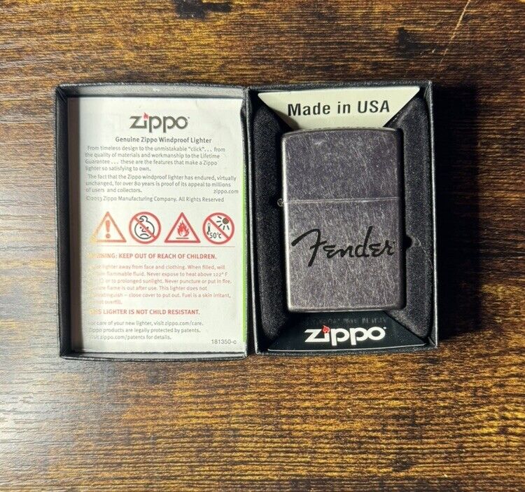 Zippo Fender Guitar Lighter New Distressed Metal Finish Collectible FMIC