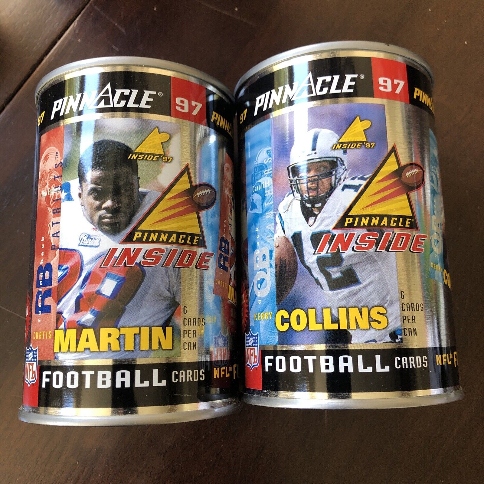 Pinnacle 97 NFL Football Sealed Tin Can Cards Inside Kerry Collins Curtis Martin