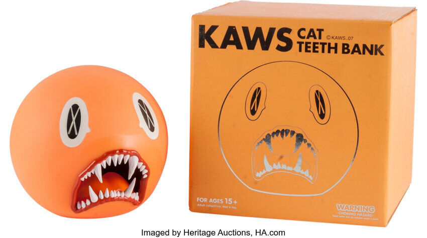KAWS Original Fake CAT TEETH BANK Orange Color w/Original Box