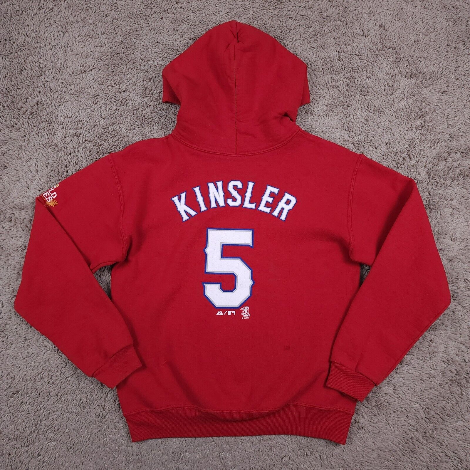 Texas Rangers Ian Kinsler Hoodie Youth L (14-16) 2011 World Series Red *Read