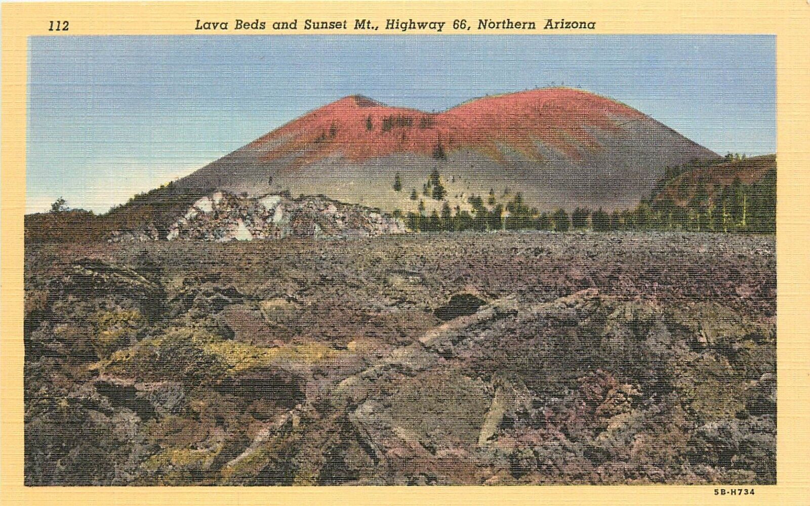 Lave Beds Sunset Mountain Route 66 Arizona AZ Postcard