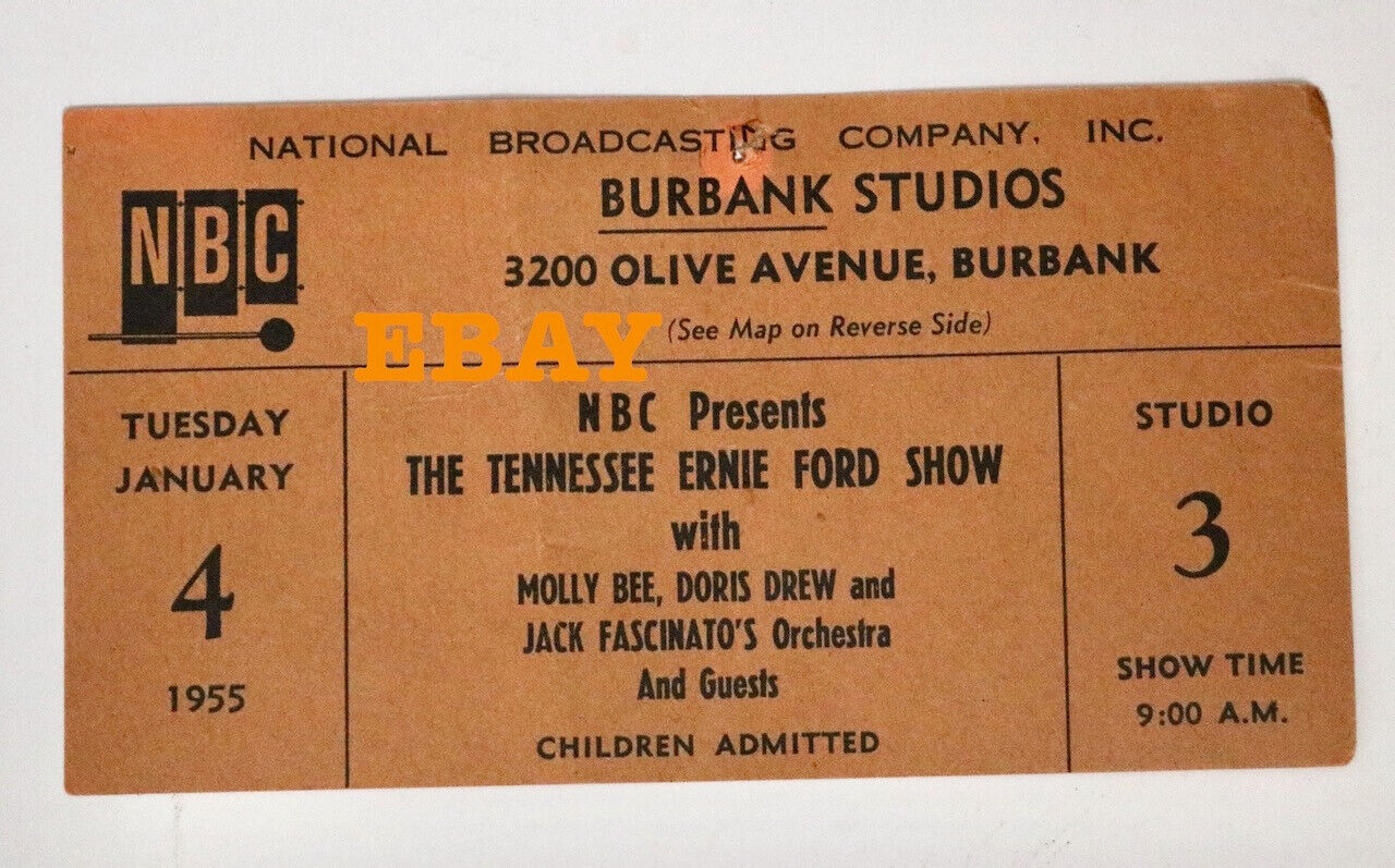 NBC Tennessee Ernie Ford Show 1955 Burbank studio ticket