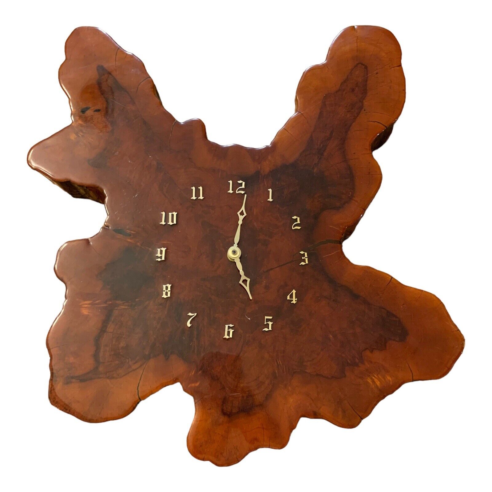 Vintage Cypress Wood Wall Clock Large 17 Inch Length Lacquered 1970s Florida