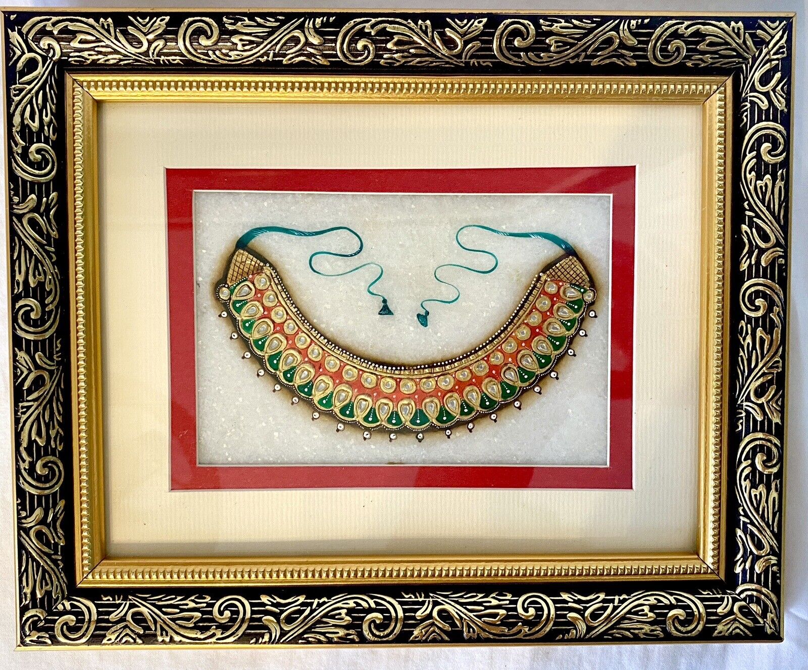 Meenakari Embossed 3D Art On Marble Framed Ethnic Indian Necklace Art Hand Made