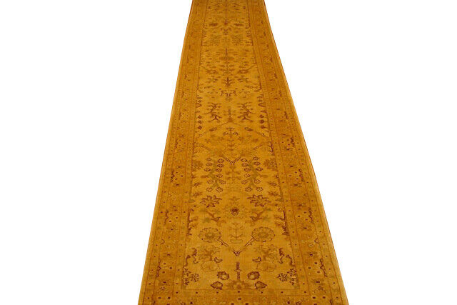 16 foot Thin Runner Rug New Light Gold Carpet Jaipur Hand-knotted 475 x 81 cm
