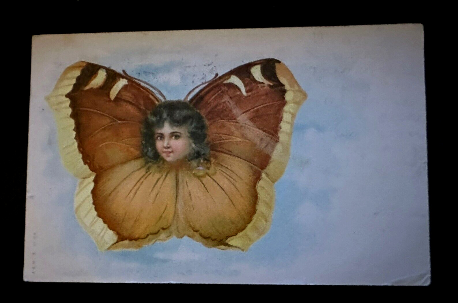 Pretty Girl's Head in Butterfly Antique 1905 Fantasy Greeting Postcard~h804