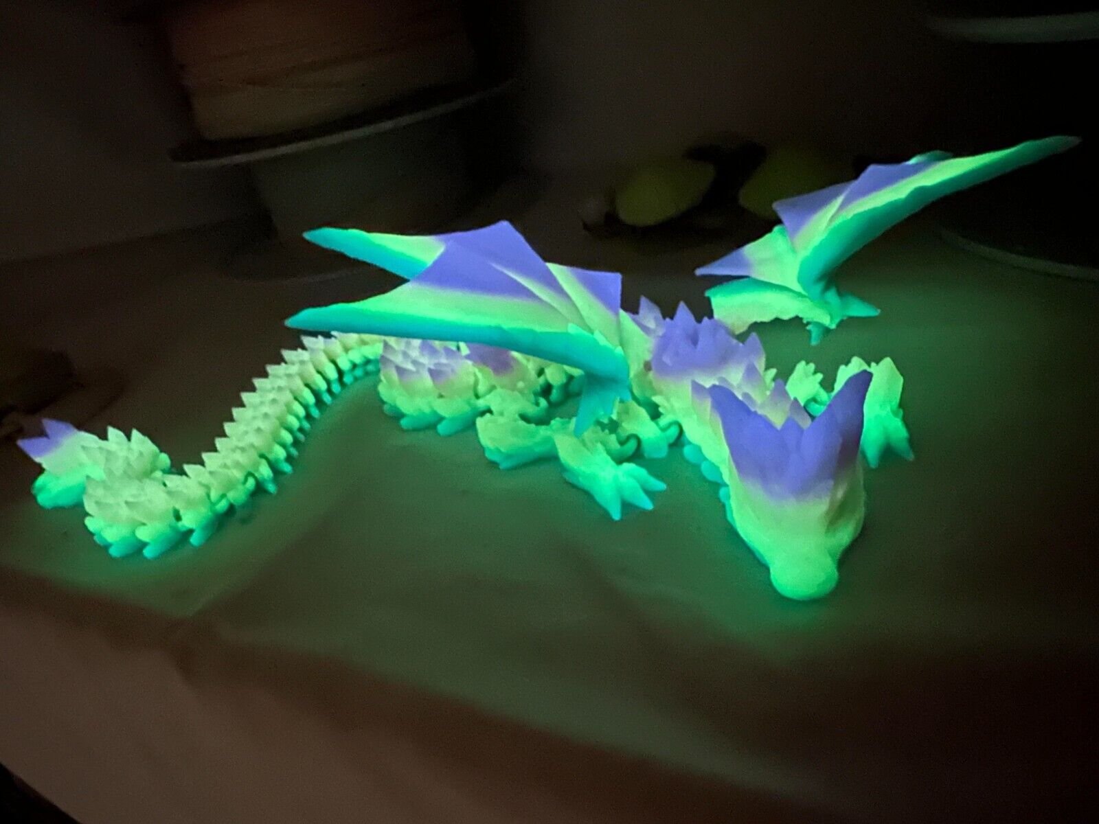 Articulating Wolf Dragon 3D Printed Large 18 Inch Fidget Glow In The Dark
