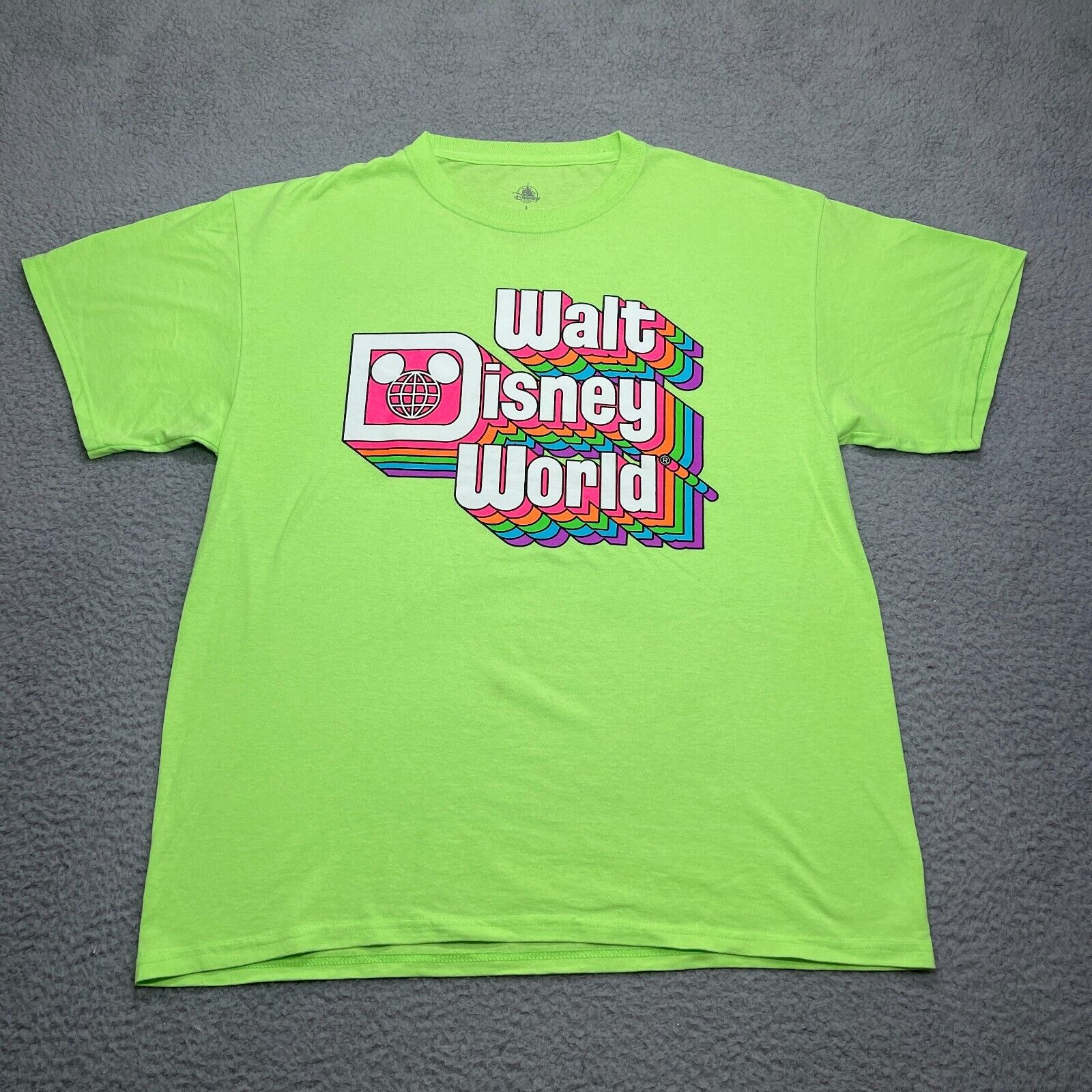Disney Parks T Shirt Adults Large 90s Spell Out Walt Disney World Neon Green