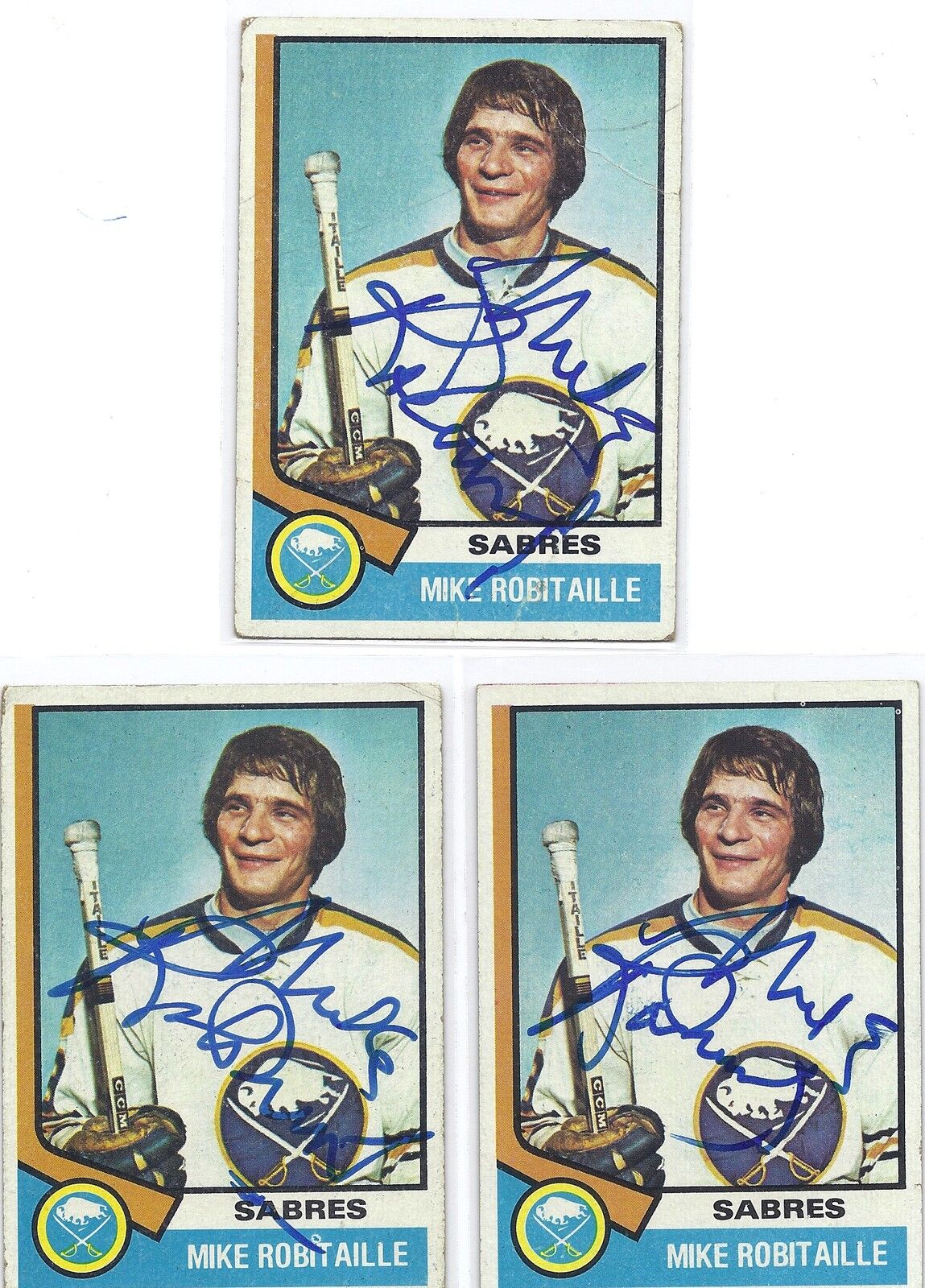 1974-75 Topps #159 Mike Robitaille Buffalo Sabres Autographed Hockey Card