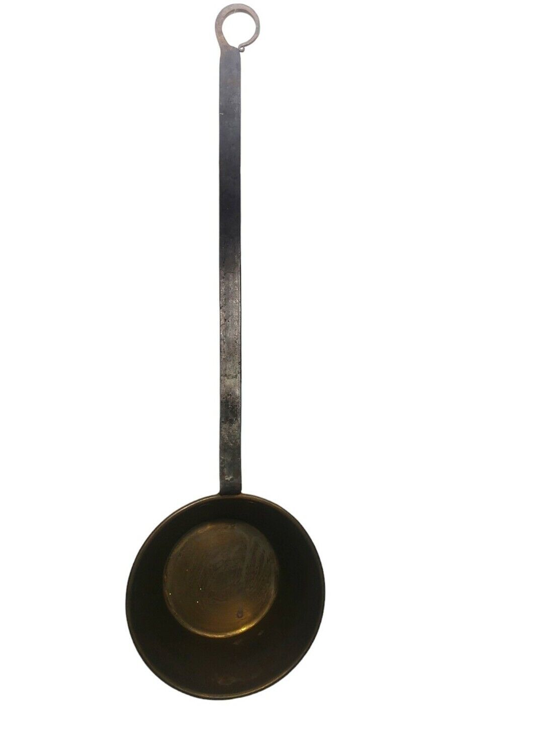 Vintage Brass Long Black Iron Handle Large Pan Ladle Dipper Scoop