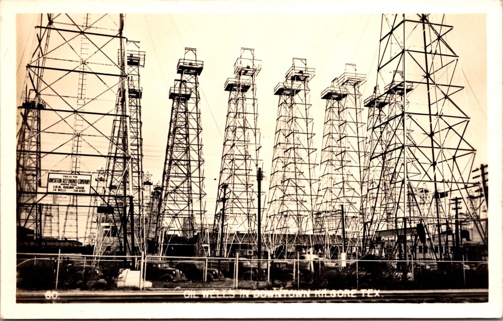 Real Photo Postcard Oil Wells in Downtown Kilgore, Texas