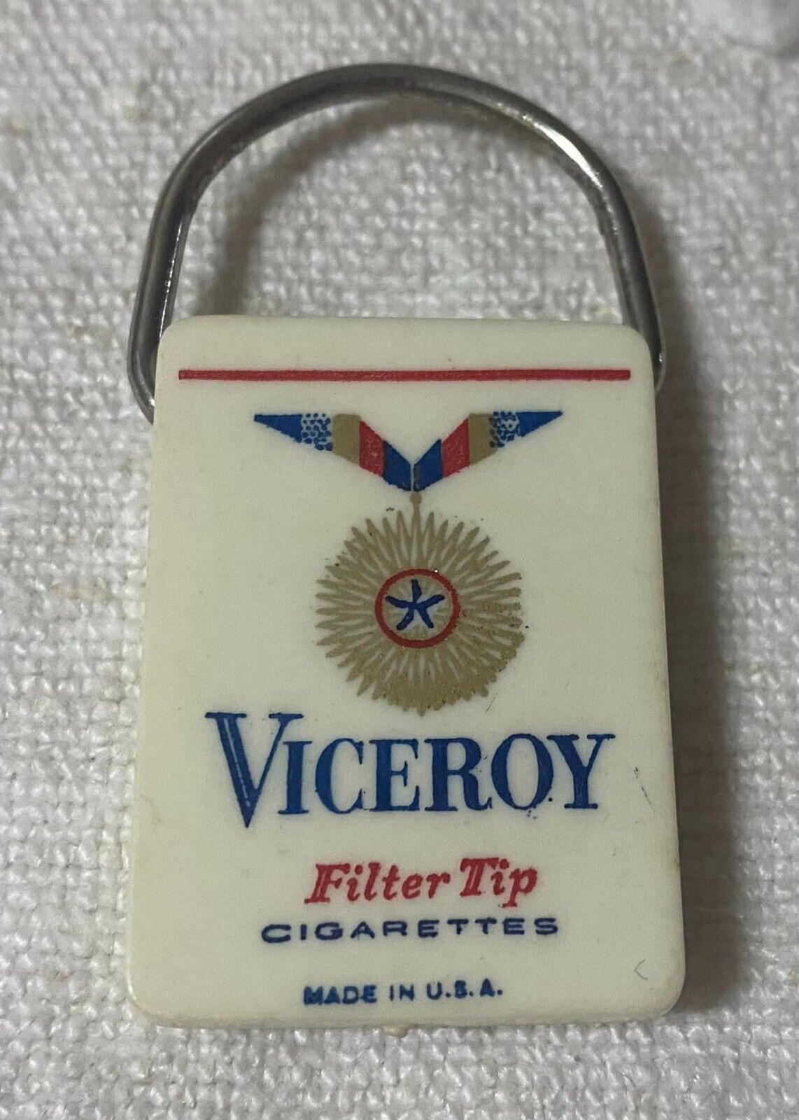 Vintage 50s Viceroy Filter Tip Cigarettes Advertising Premium Keychain Fob Tag