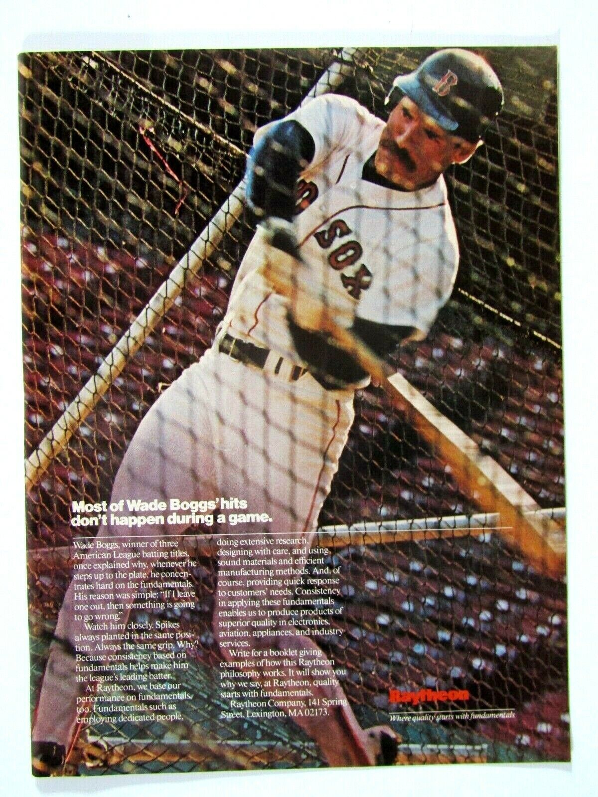 Wade Boggs Boston Red Sox Vintage 1987 Raytheon Original Print Ad 8.5 x 11 