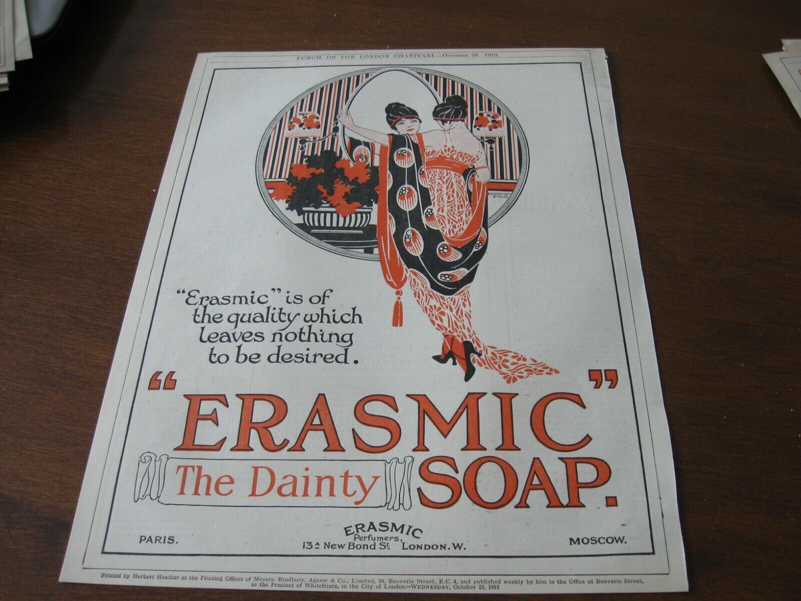 1918 Original Advertising AD - ART DECO Style ERASMIC SOAP Girl Bathrobe Vanity