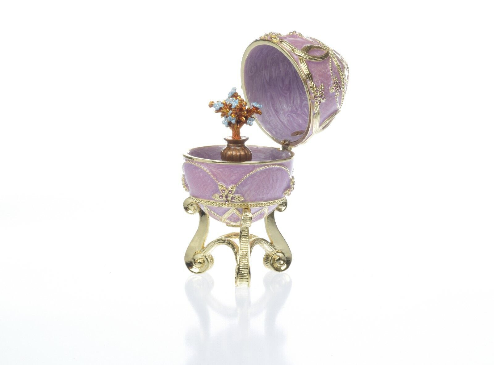 Purple Egg & flowers vase Trinket Box  by Keren Kopal with  Austrian Crystals