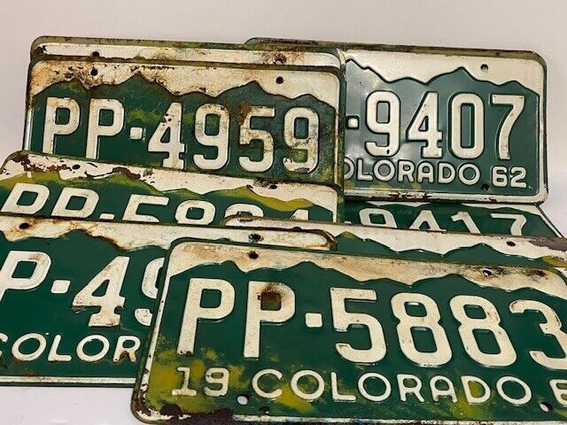 Set of 10 Vintage 1962 Colorado License Plates Roadkill Man Cave, Garage Decor