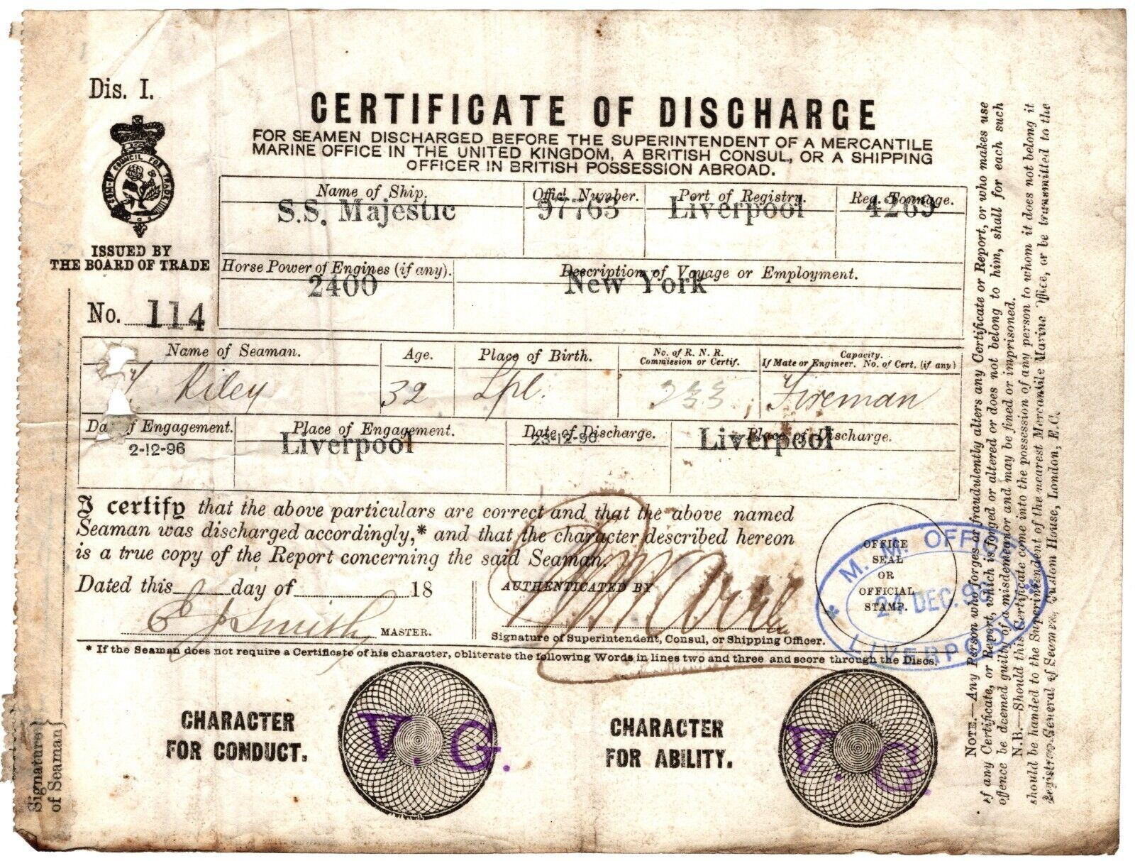 Edward J. Smith - RARE Document Signed - Titanic Captain Who Died When Ship Sank