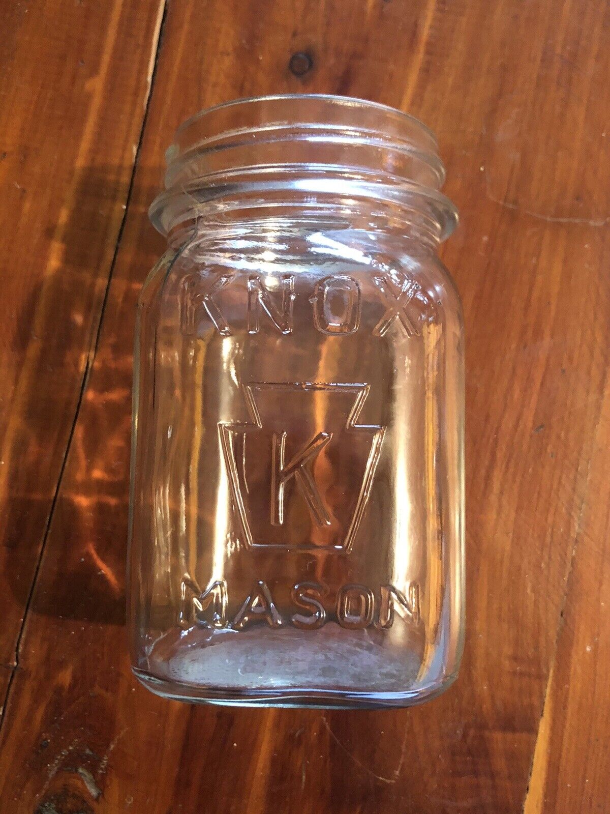 9091 Vintage Knox (K In A Keystone Mason Pint Rounded Square Jar Clear