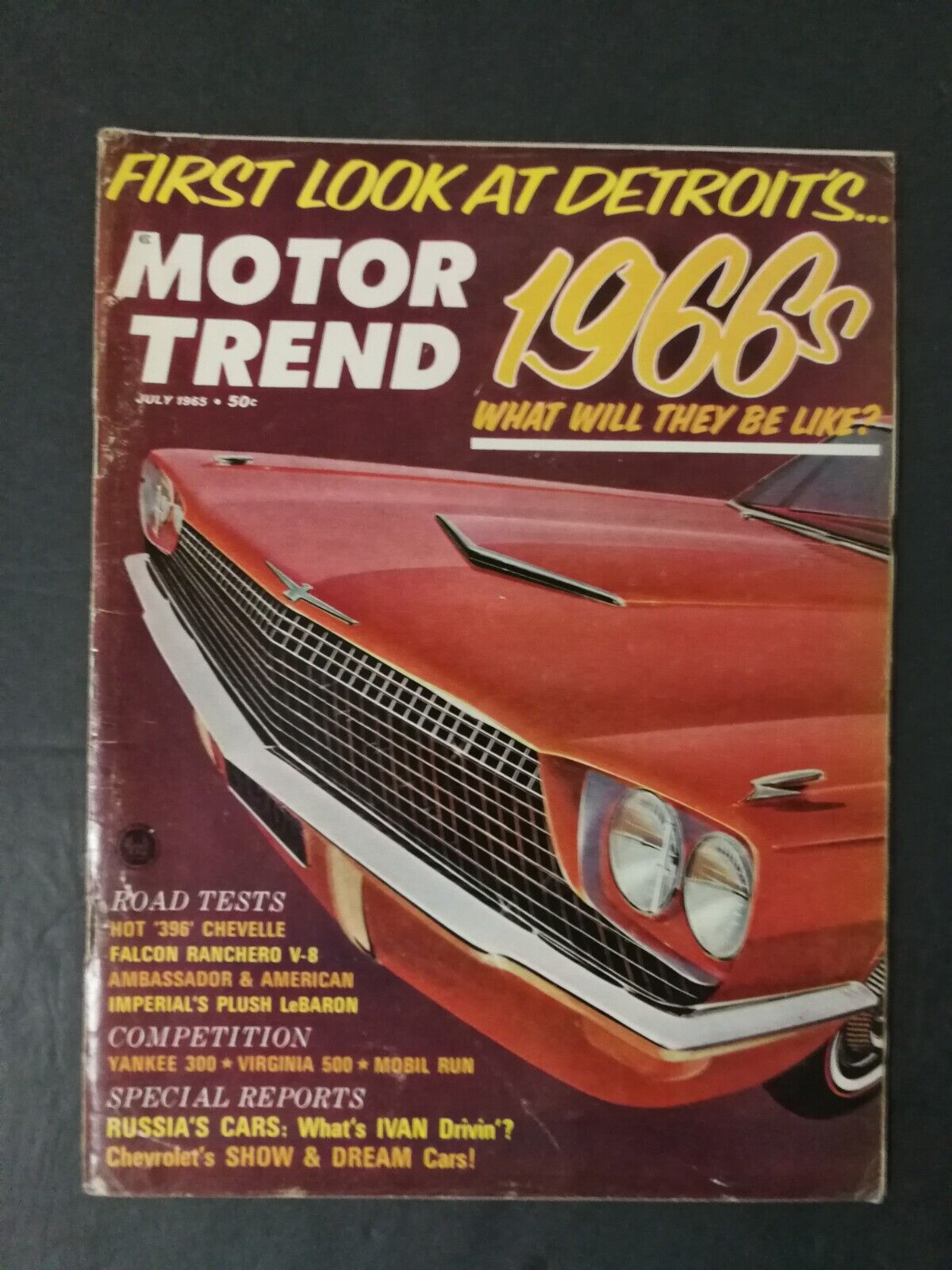 Motor Trend Magazine July 1965 Chevelle 396 - Mako Shark II - Rambler Ragtop 223