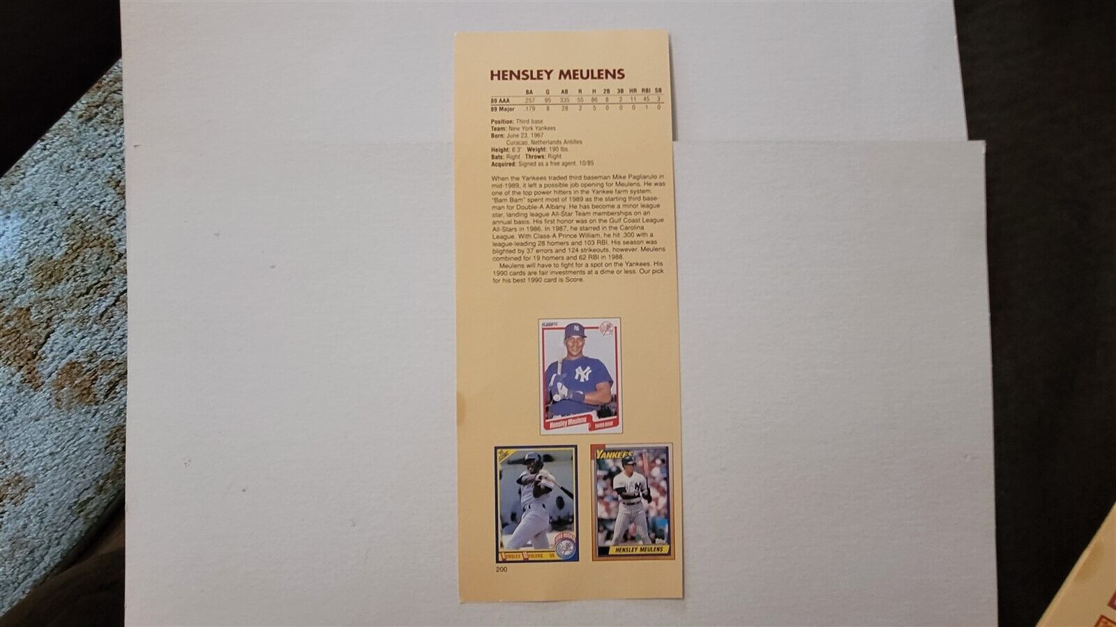 Hensley Meulens & Bob Melvin 1990 Baseball Publication International