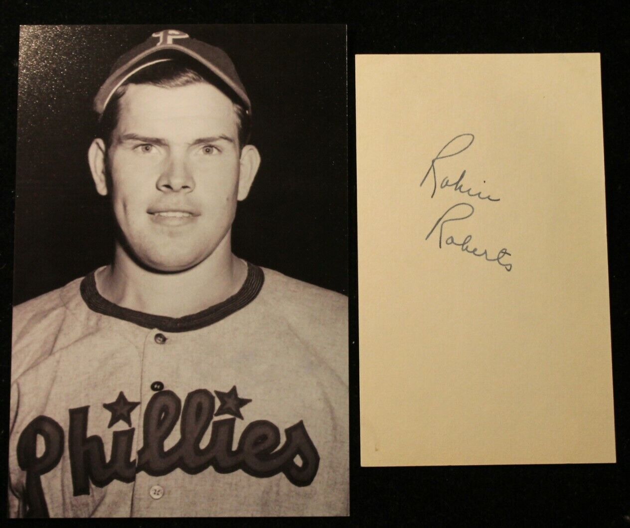 Vintage 1950\'s Robin Roberts Phillies Signed 3x5 HOF D 2010 JSA