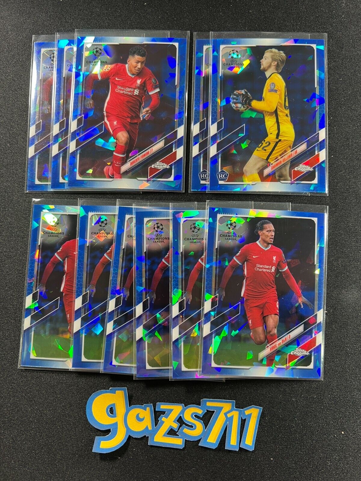 11 x Liverpool Topps Chrome Sapphire UCL Base LOT Rookie RC